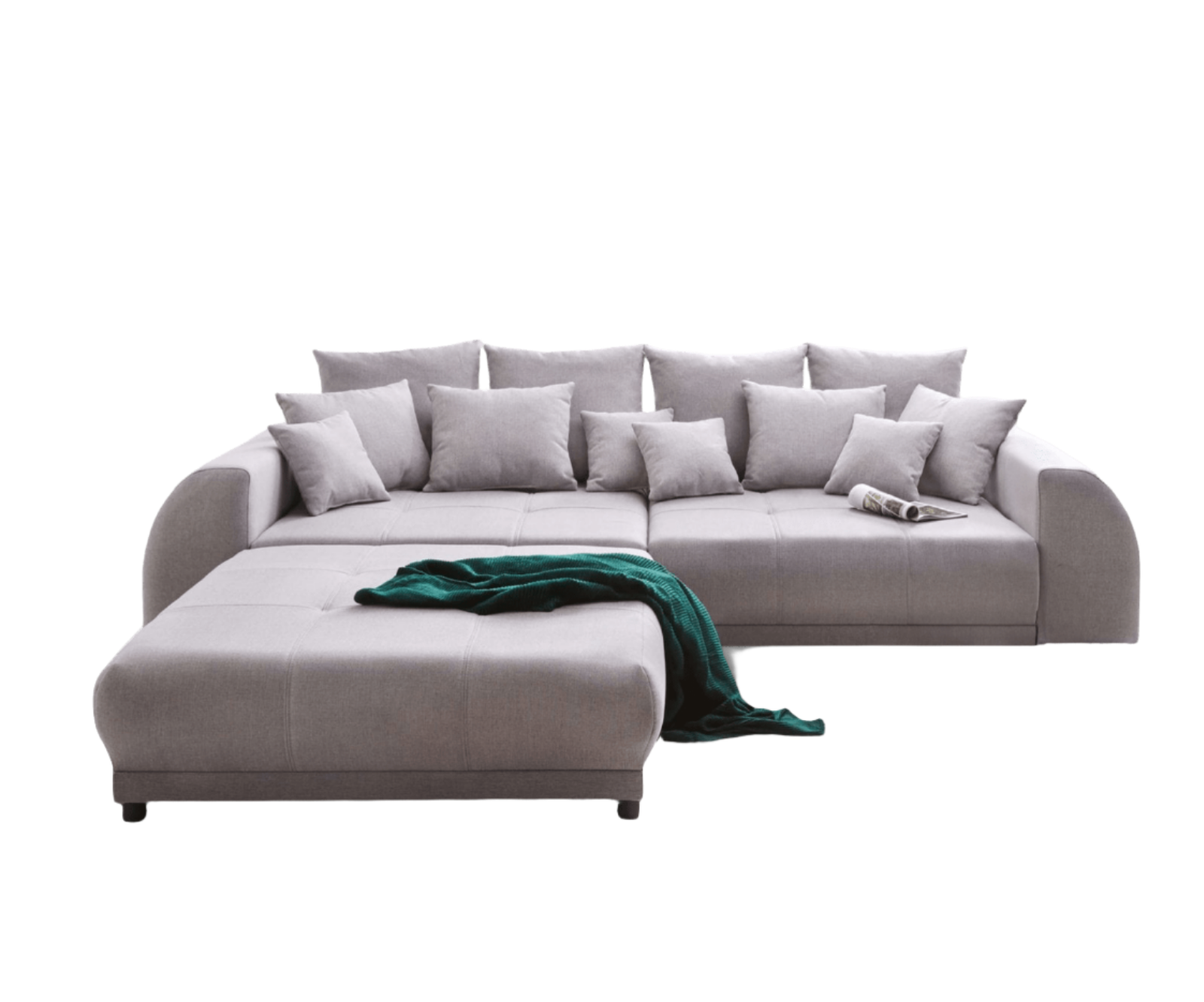 Canapea extensibilă dumonde cu 2 lăzi de depozitare si sezut confortabil din spuma HR, Big Sofa Verona Grey 310x100 cm cu taburet inclus