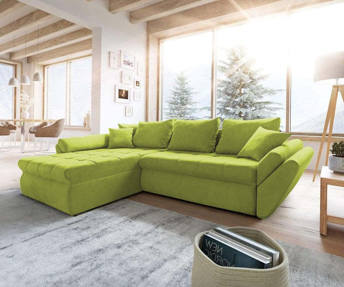 Colțar extensibil cu ladă de depozitare si sezut confortabil din spuma HR, Loana Green Lux 270x185 cm