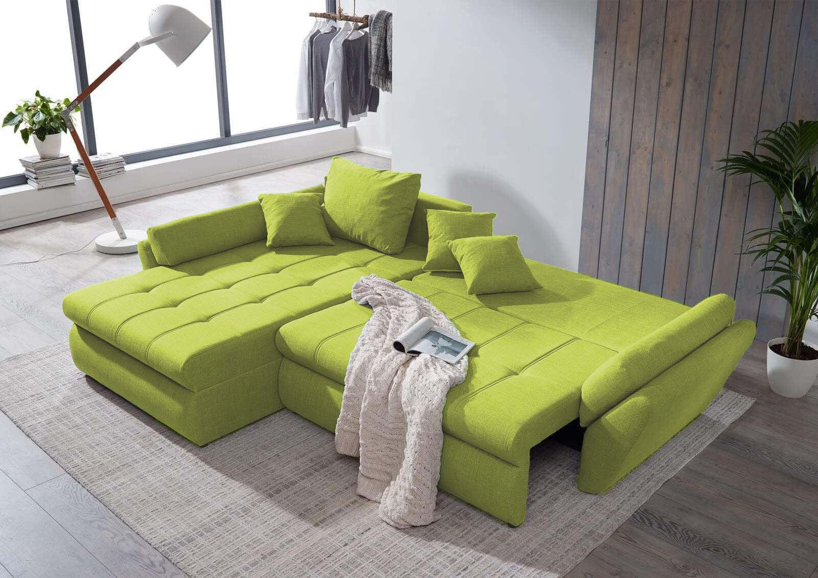 Colțar extensibil cu ladă de depozitare si sezut confortabil din spuma HR, Loana Green Lux 270x185 cm - Modernliving