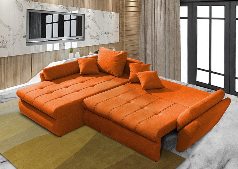 Colțar extensibil cu ladă de depozitare Loana Orange 275x185 cm | Dumonde Furniture & Deco Concept.