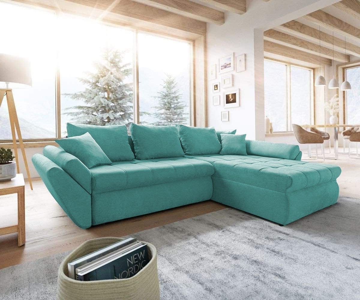 Colțar extensibil cu ladă de depozitare Loana Mint II 275x185 cm | Dumonde Furniture & Deco Concept.