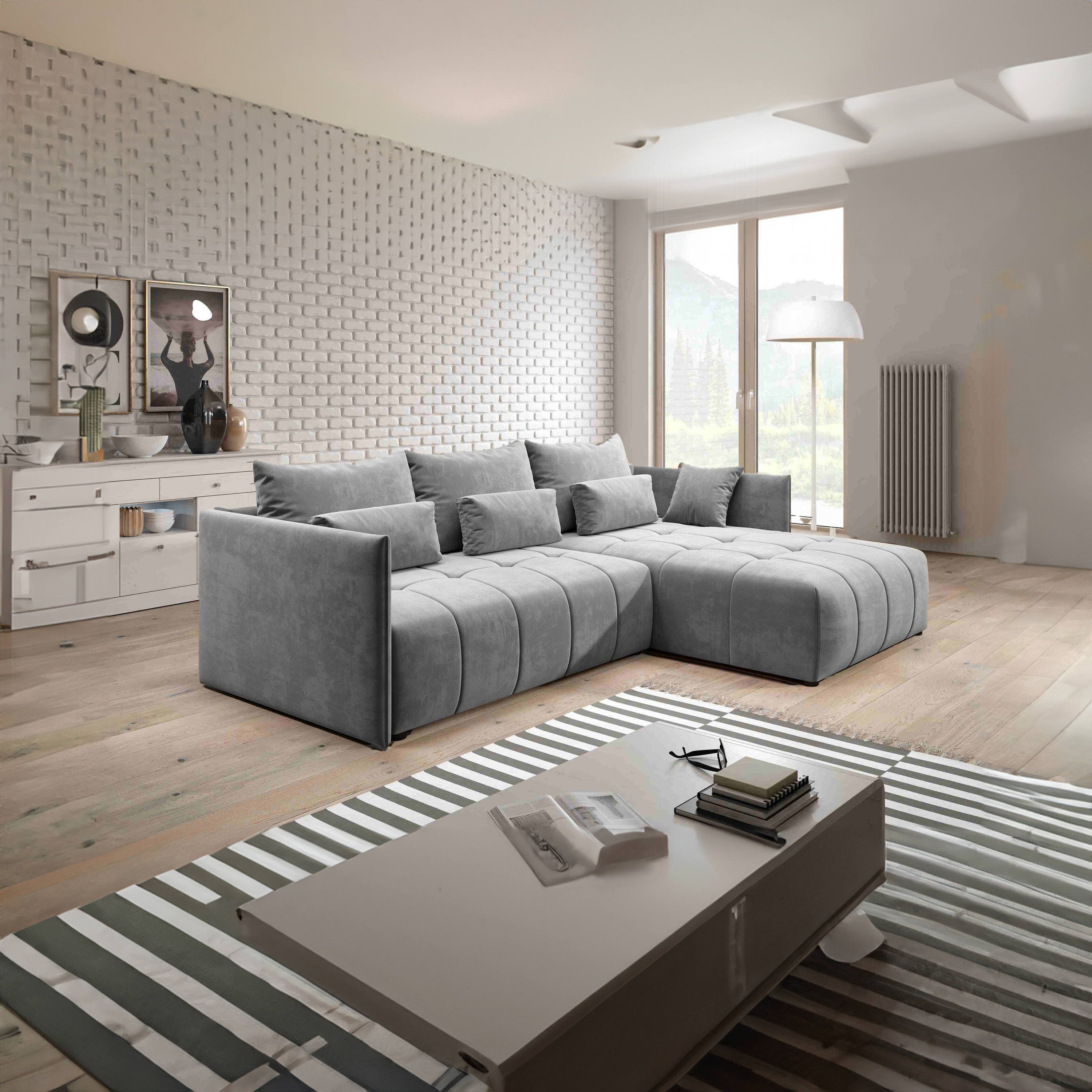 Colțar extensibil dumonde cu ladă de depozitare si sezut confortabil din spuma HR, Malta Grey II 235x185 cm