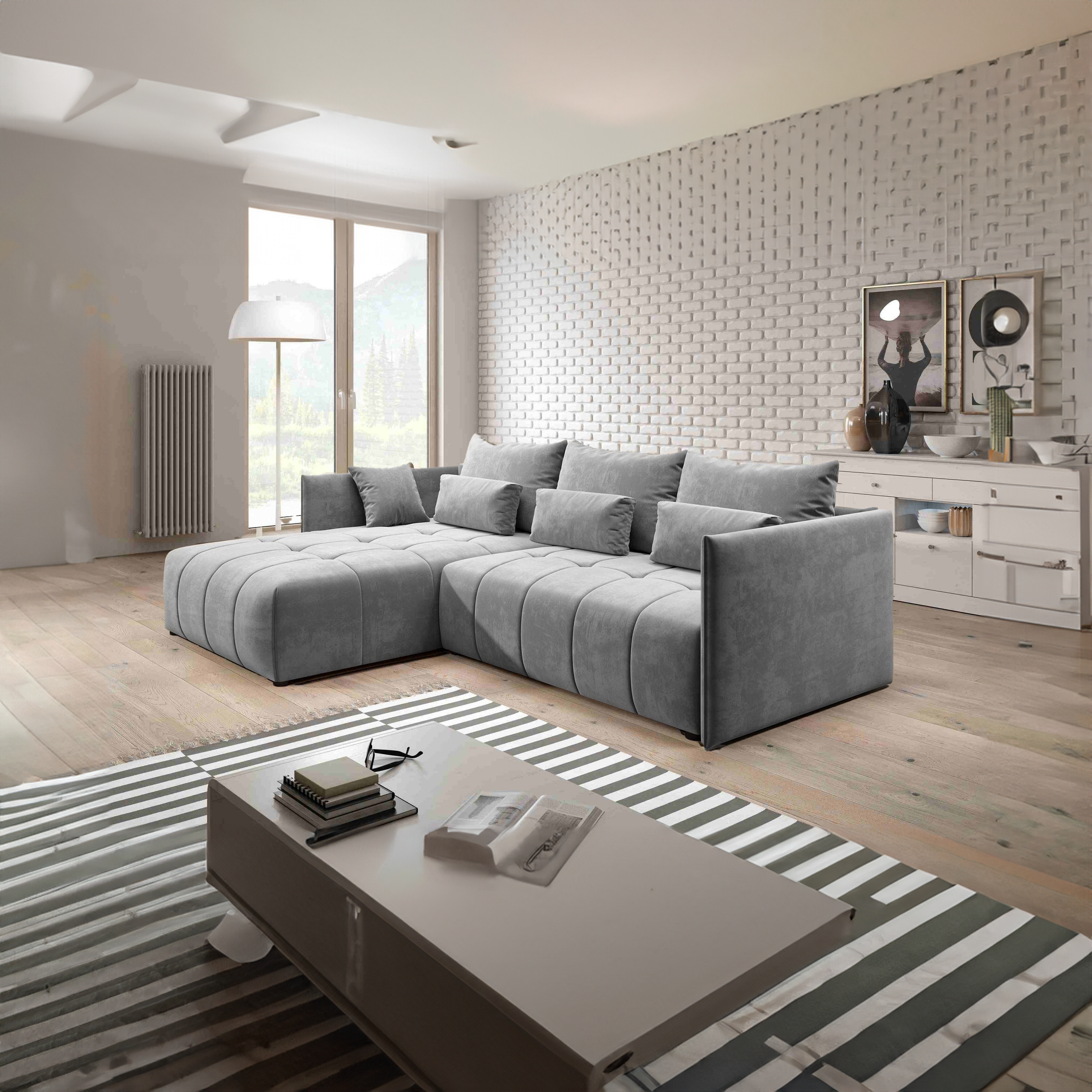 Colțar extensibil dumonde cu ladă de depozitare si sezut confortabil din spuma HR, Malta Grey 235x185 cm