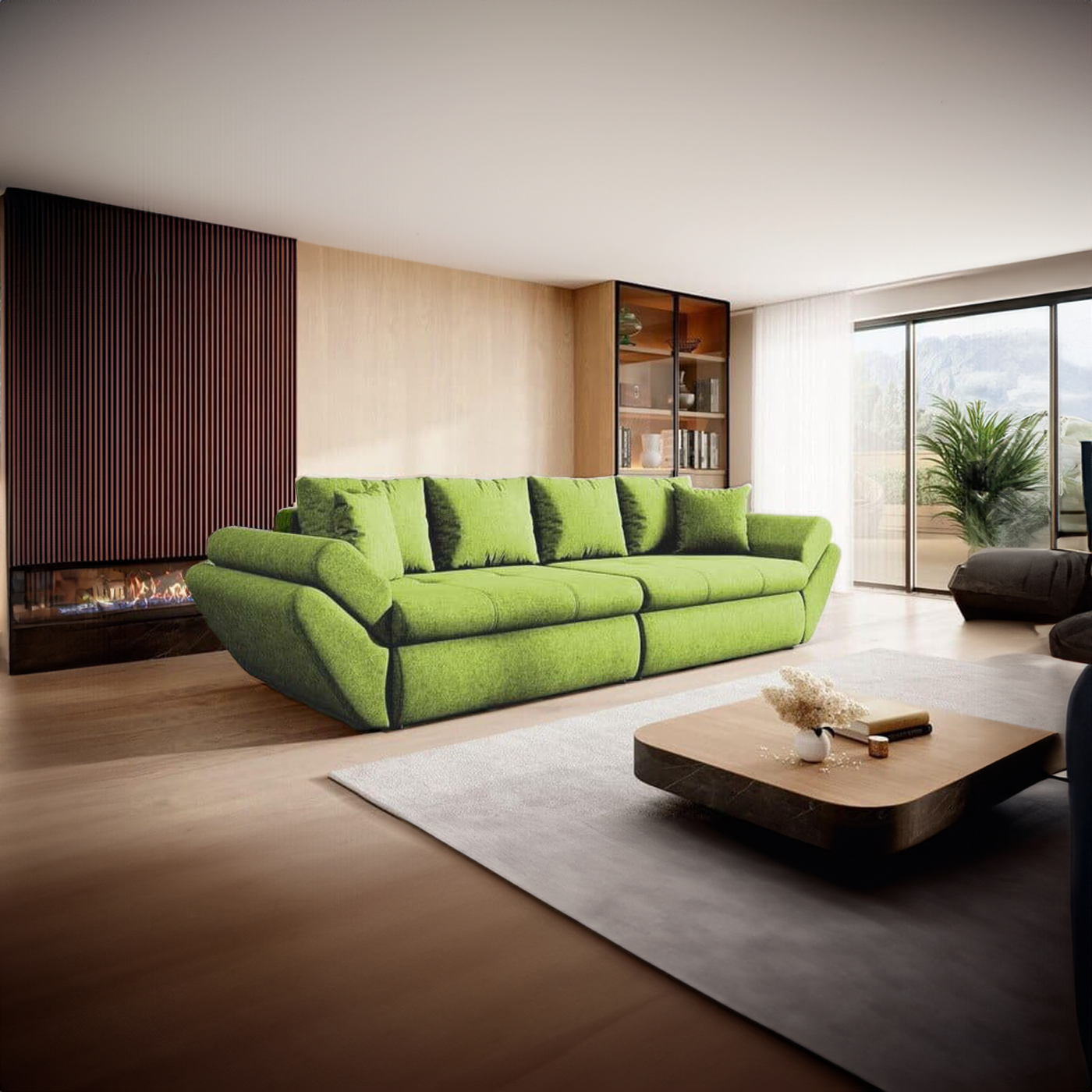 Canapea extensibilă dumonde cu ladă de depozitare si sezut confortabil din spuma HR, Loana Green Lux 300x100 cm