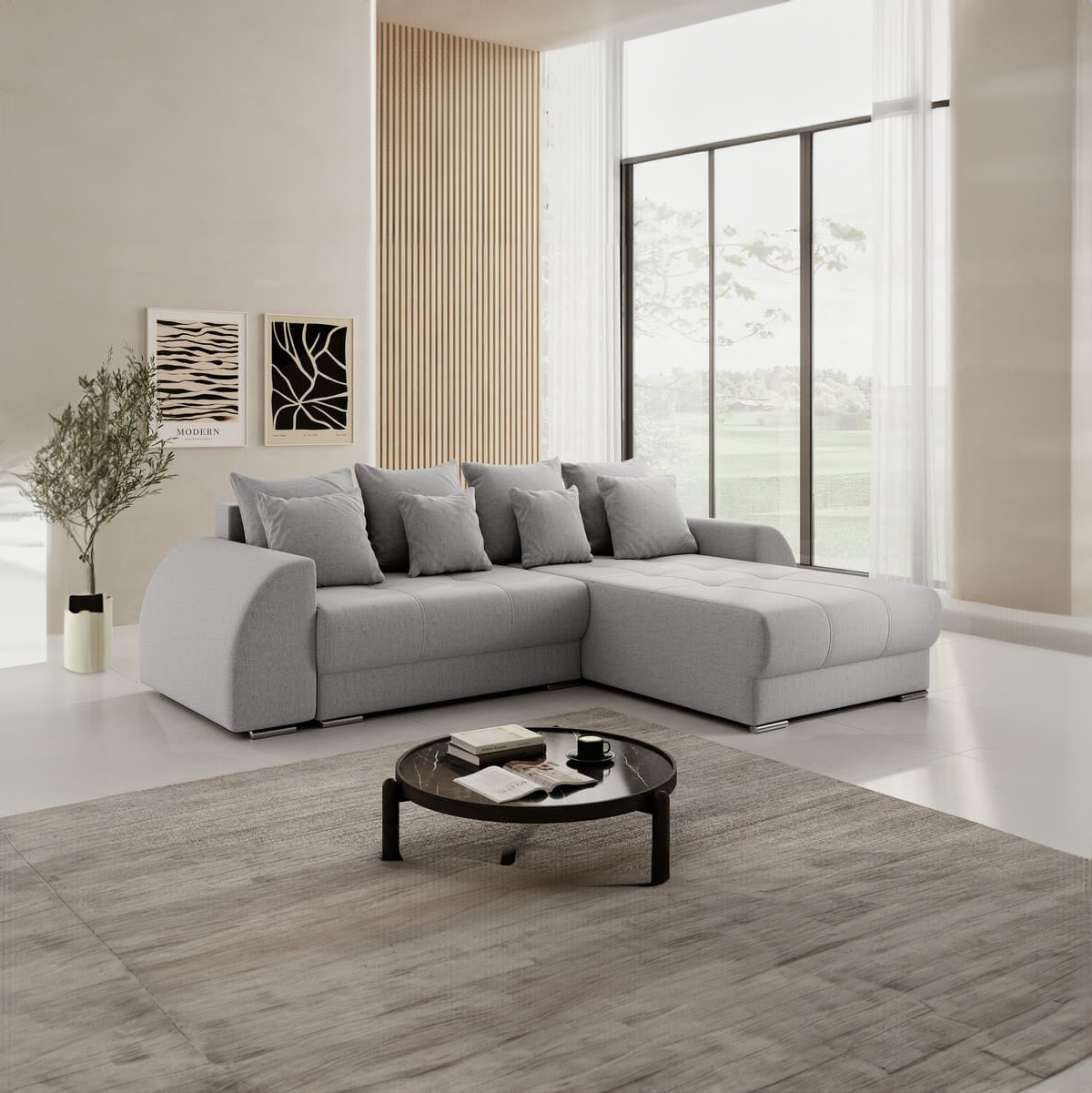 Colțar extensibil dumonde cu ladă de depozitare si sezut confortabil din spuma HR, Verona Grey II 280x185 cm