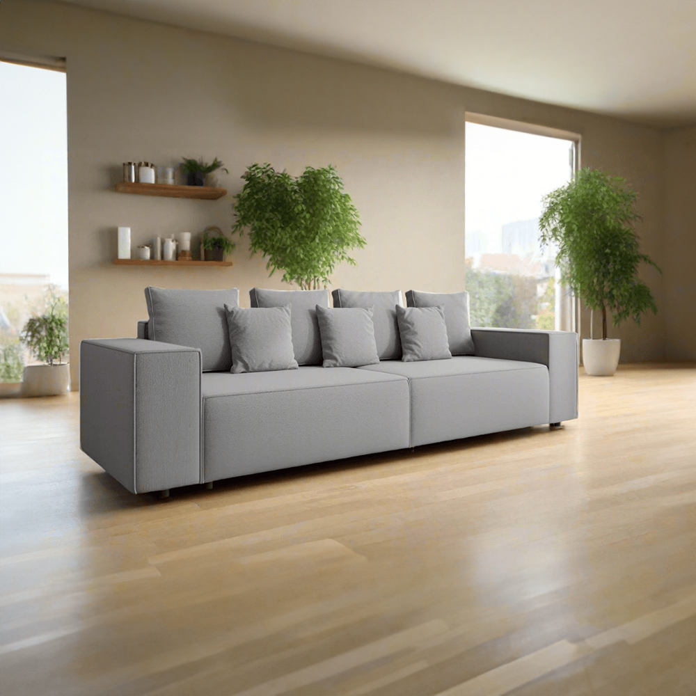 Canapea extensibilă dumonde cu ladă de depozitare si sezut confortabil din spuma HR, Dream Grey 310x100 cm