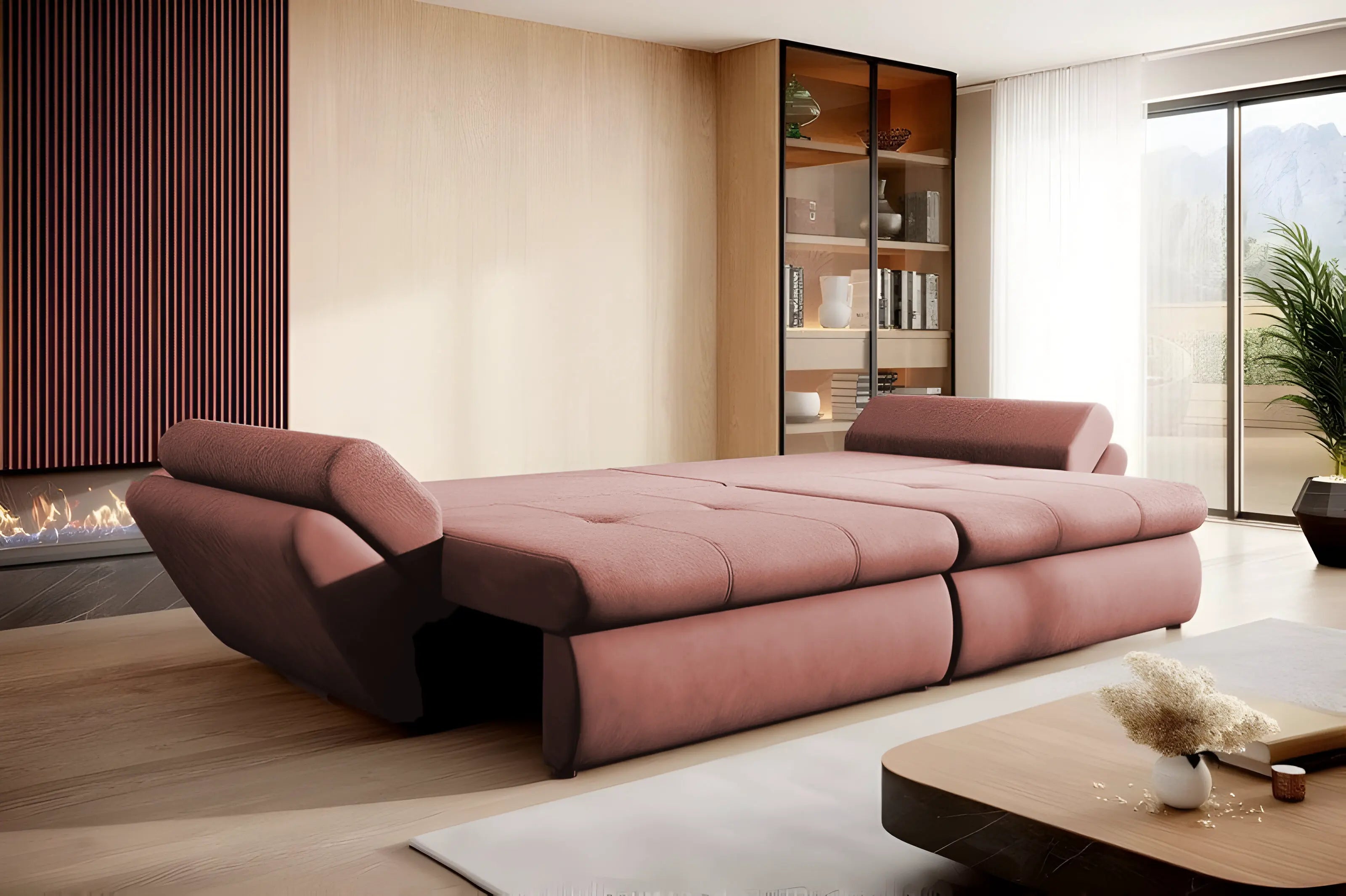 Canapea extensibilă dumonde cu ladă de depozitare si sezut confortabil din spuma HR, Loana Pink 300x100 cm