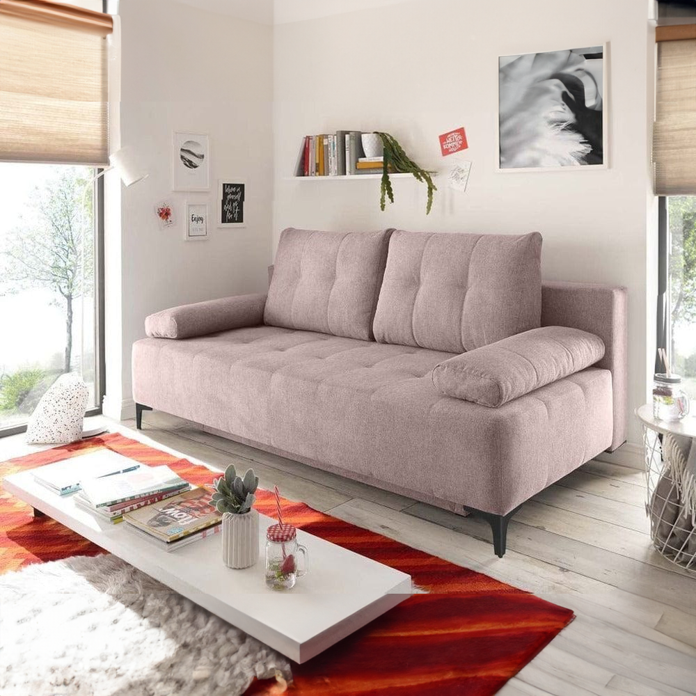 Canapea extensibilă dumonde cu ladă de depozitare si sezut confortabil din spuma HR, Candy Pink, 200x100 cm