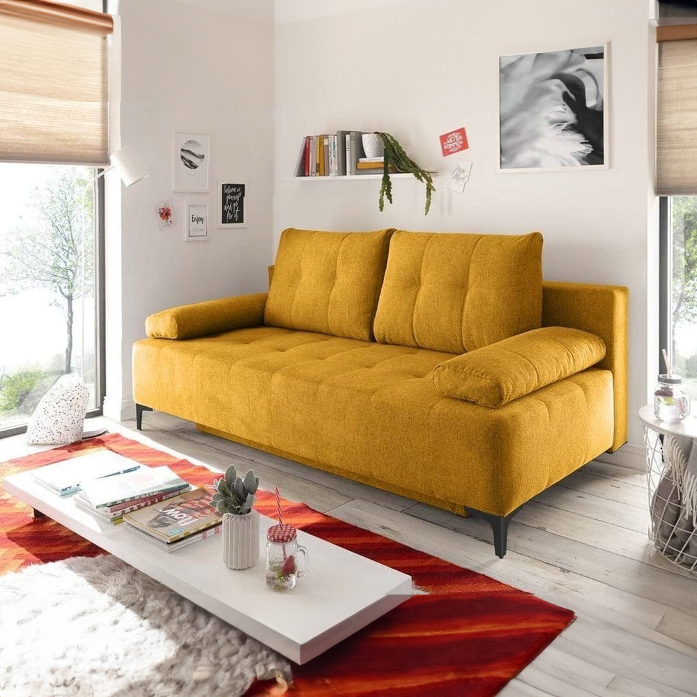 Canapea extensibilă dumonde cu ladă de depozitare si sezut confortabil din spuma HR, Candy Yellow, 200x100 cm