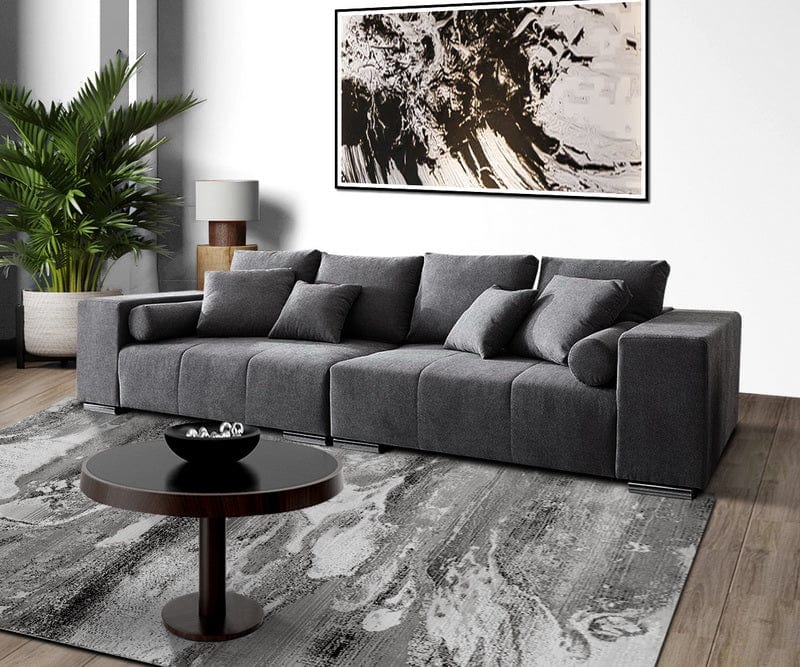 Canapea extensibilă cu ladă de depozitare Marbela Graphite XXL 290x110 cm cu taburet inclus | Modern Living